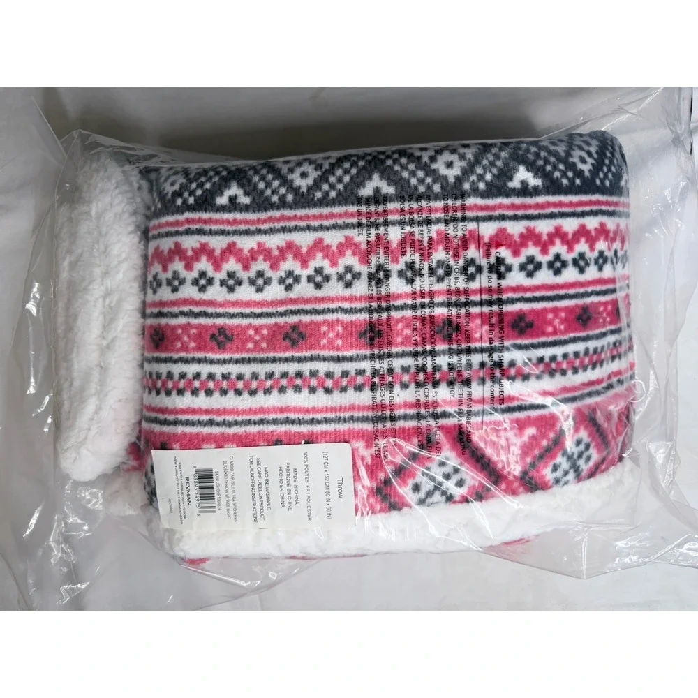 New Eddie Bauer Fair Isle Ultra Sherpa Throw Blanket 50X60 Red White Blue